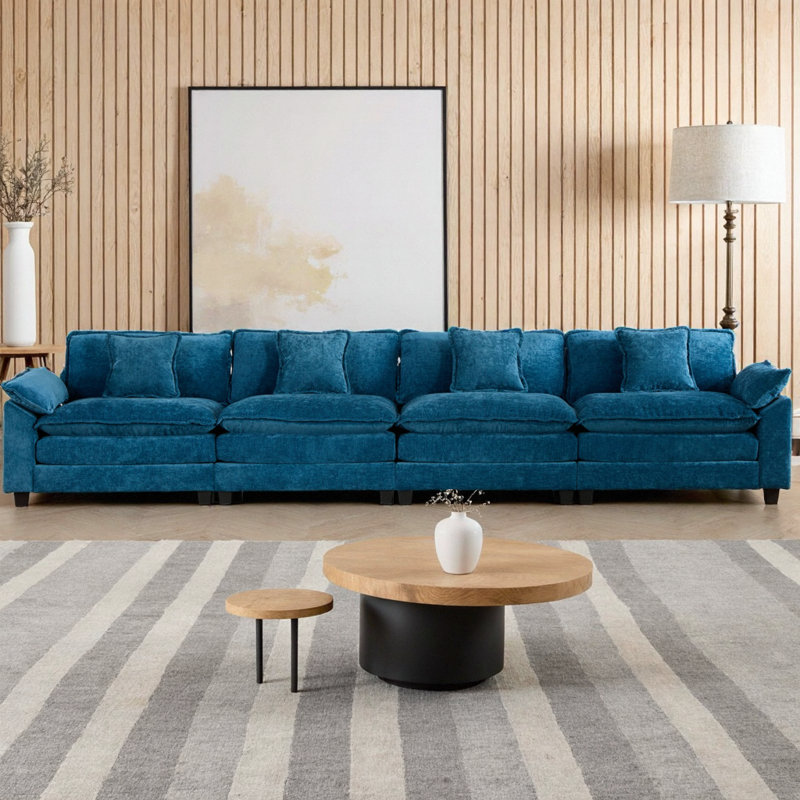 Wider Armrest 4-Seater Sofa with Pillow Top Arms, Modern Cloud Couch with Double Layer Upholstered Cushion & Breathable Chenille Fabric for Living Room, Bedroom