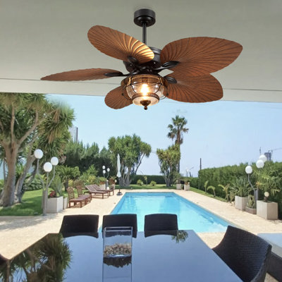 52" Tropical Plam Leaf Ceiling Fan With Led Lights And Remote/app Control