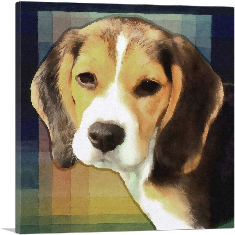 Beagle Dog Breed Colorful Modern - Reproduction d'art sur toile tendue, H 12 po x l 12 po x P 1,5 po