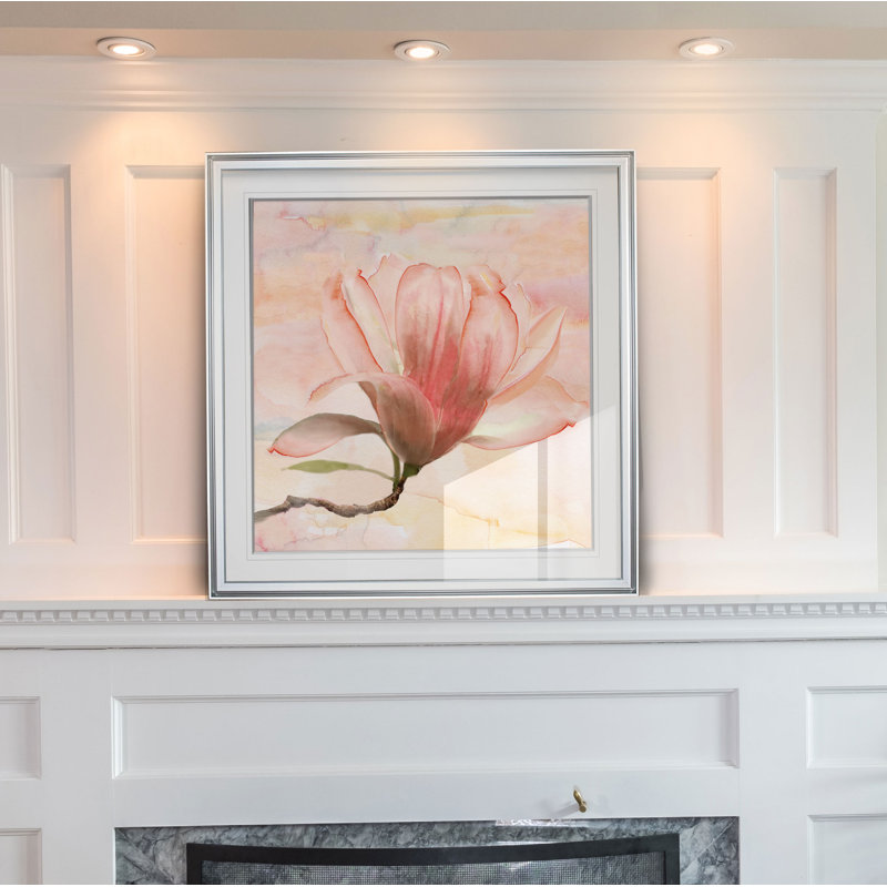 « rêvey magnolia i », peinture, H 16 po x l 16 po x P 2 po, Cadre argenté