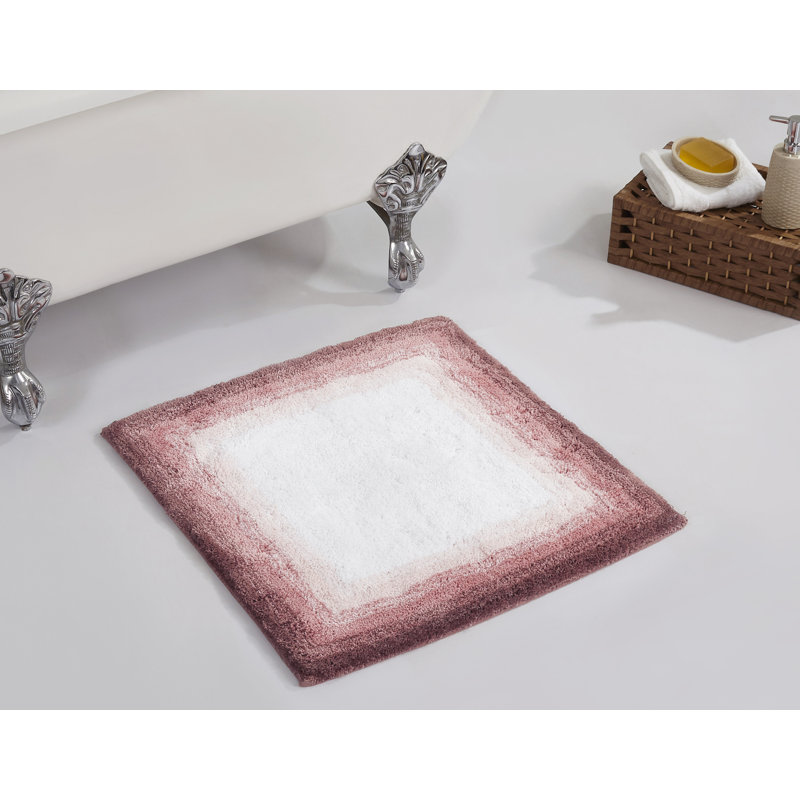 Tapis de bain touffeté 100% coton Orme avec envers antidérapant, tapis de bain ultra doux et absorbant lavable à la machine, carré 24 po, rose