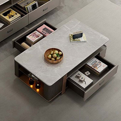Gray Champagne Microlite Manufactured Wood Carbon Steel Rectangular Coffee Table