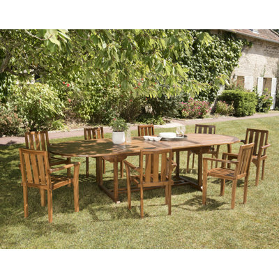 Legros Teak Solid Wood Patio Dining Set Extendable Oval Table