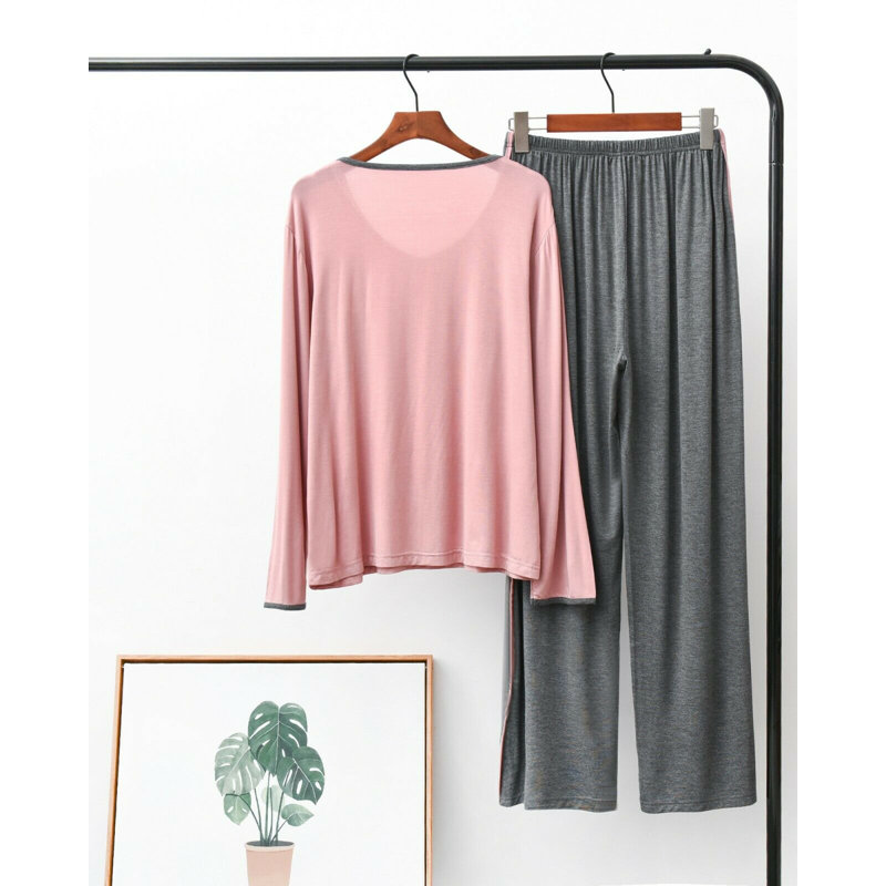 Ensemble de pyjama droit pour femme, S, Rose / gris foncé