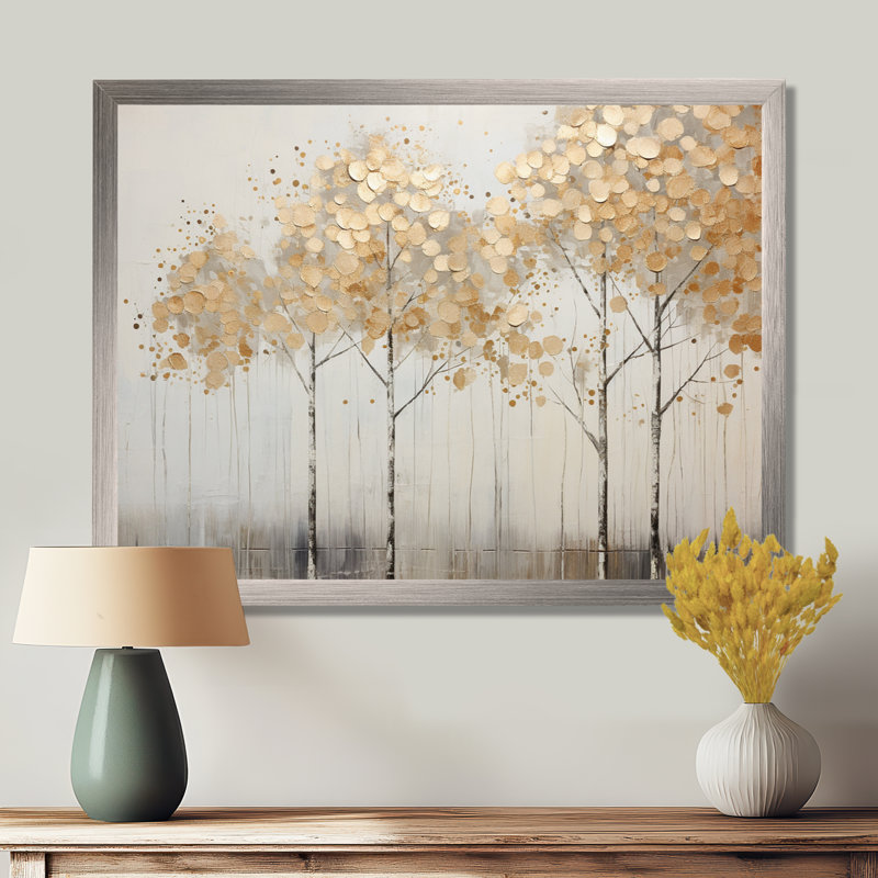 Minimalisme Golden Trees Tranquility - arbres, reproduction sur toile, 24" H x 32" W, Toile tendue