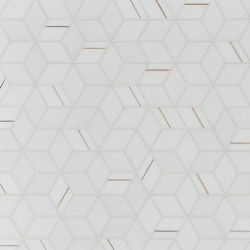Utopia 14" x 12" Marble and Brass Geometric Mosaic Wall Tile (1.11 Sq. Ft. / Sheet), Thassos