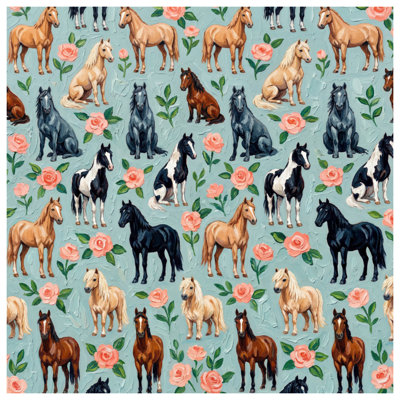 Édredon Chevaux avec roses roses