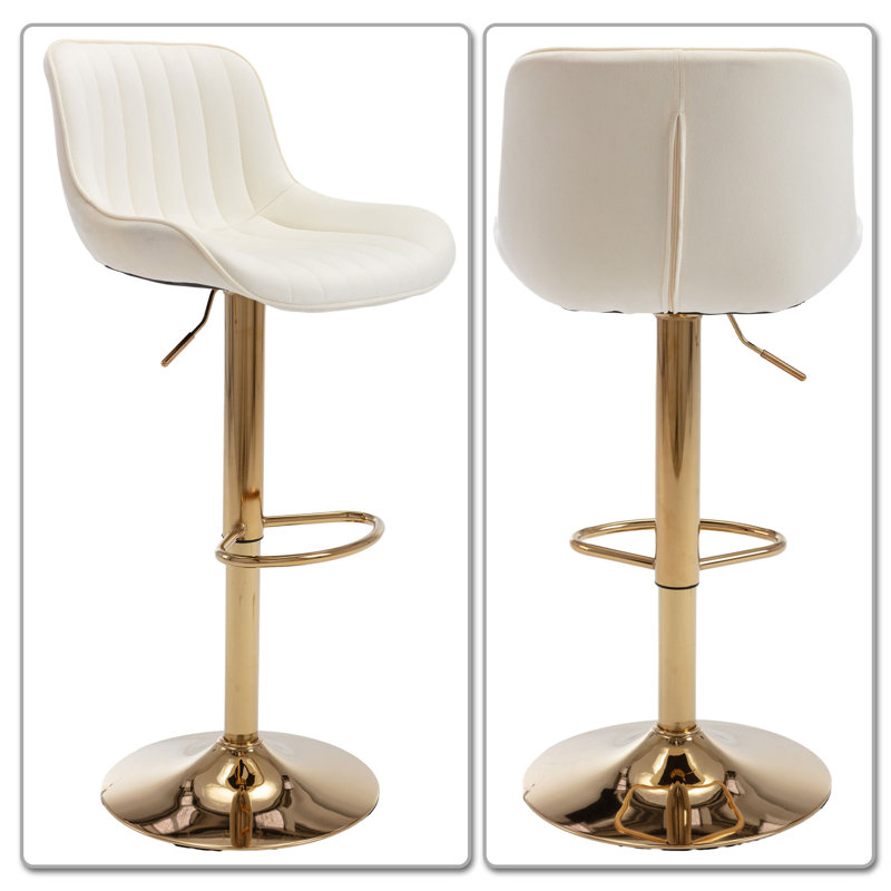 Mitty Swivel Upholstered Adjustable Height Counter Stool with Metal Frame, Ivory
