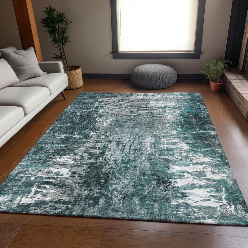 Premium Machine Washable Prisco Teal Rug, Rectangle 10' x 14'