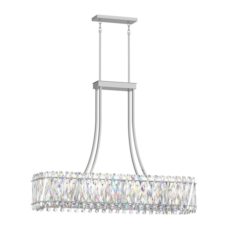 Lustre 42 lumières en cristal linéaire 42 "en or brossé pour salle à manger et îlot de cuisine, Nickel poli