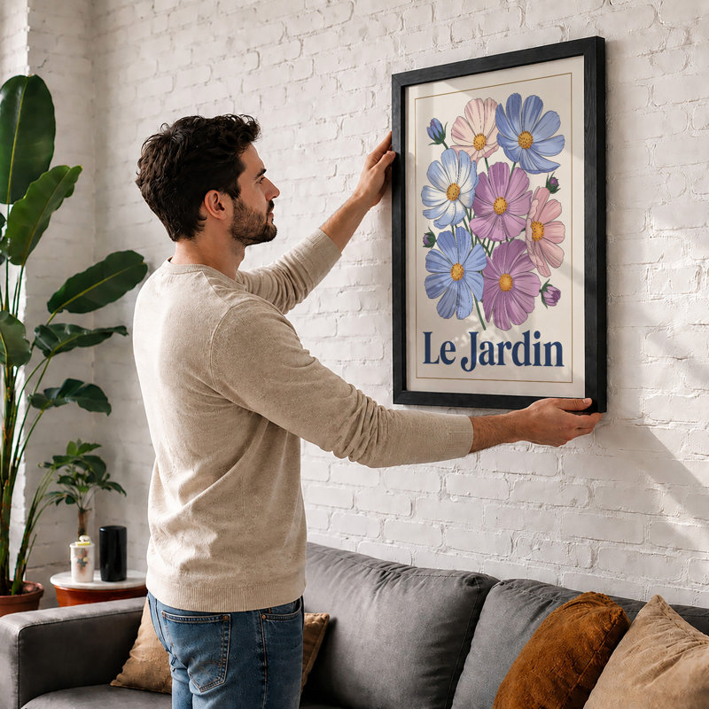 Cosmos Garden Botanical - Framed Print, Black, A4 - 29.7 x 21.0 cm