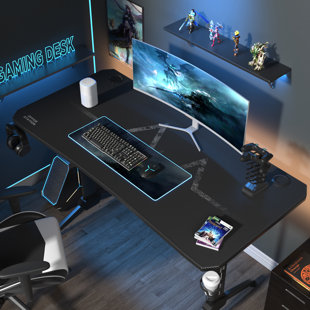 63'' Ergonomic Computer Desk with Mouse Pad, Gaming Desk with Gamepad  Bracket, Cup Holder