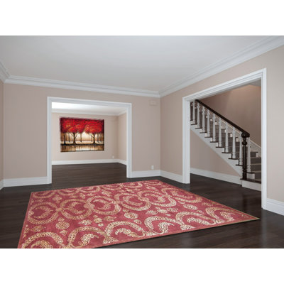 Tapis décoratif rouge en laine Touffeté à la main à motif ikat modbury