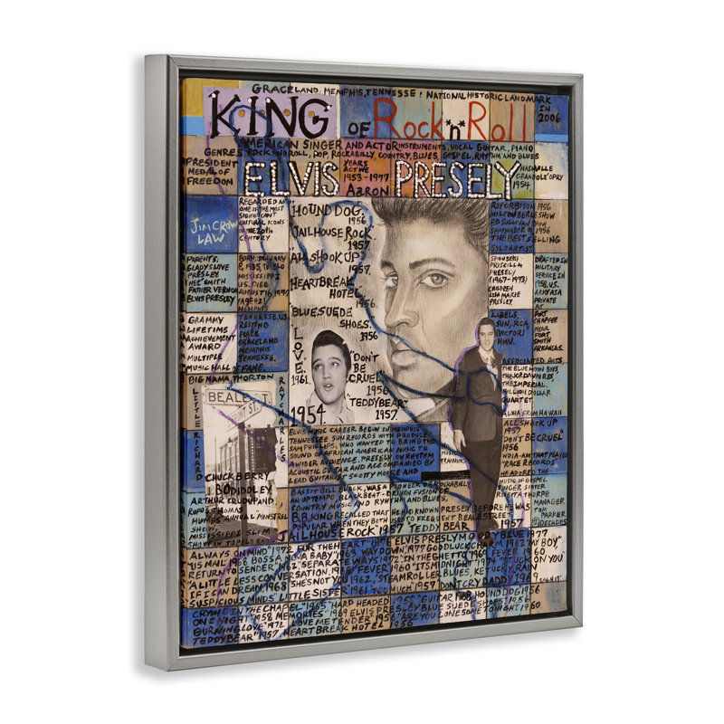 «Elvis Presley Collage» par Sabin, H 31 po x l 25 po, Cadre flottant gris lustré