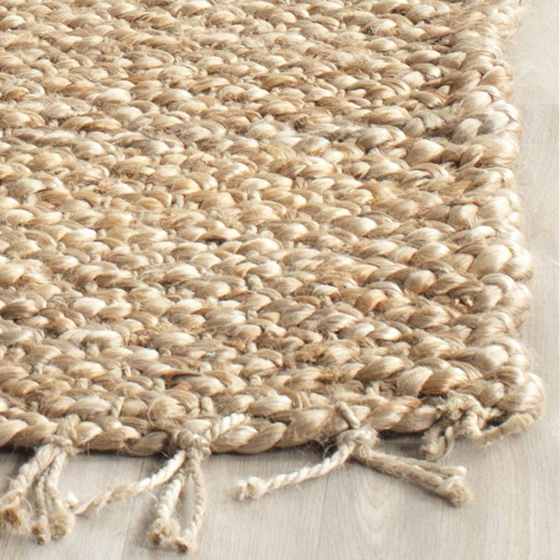 Tapis de couleur unie en jute tissé à la main en fibre naturelle Borrero, Rectangle 4pi x 6 pi