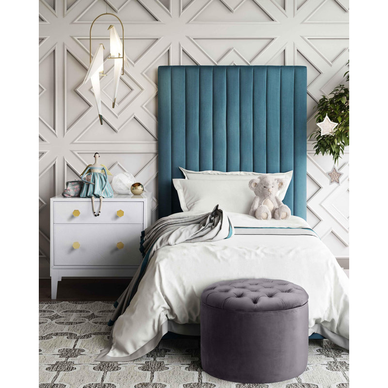 Repose-pieds rond avec rangement en velours Alvin, Velours gris