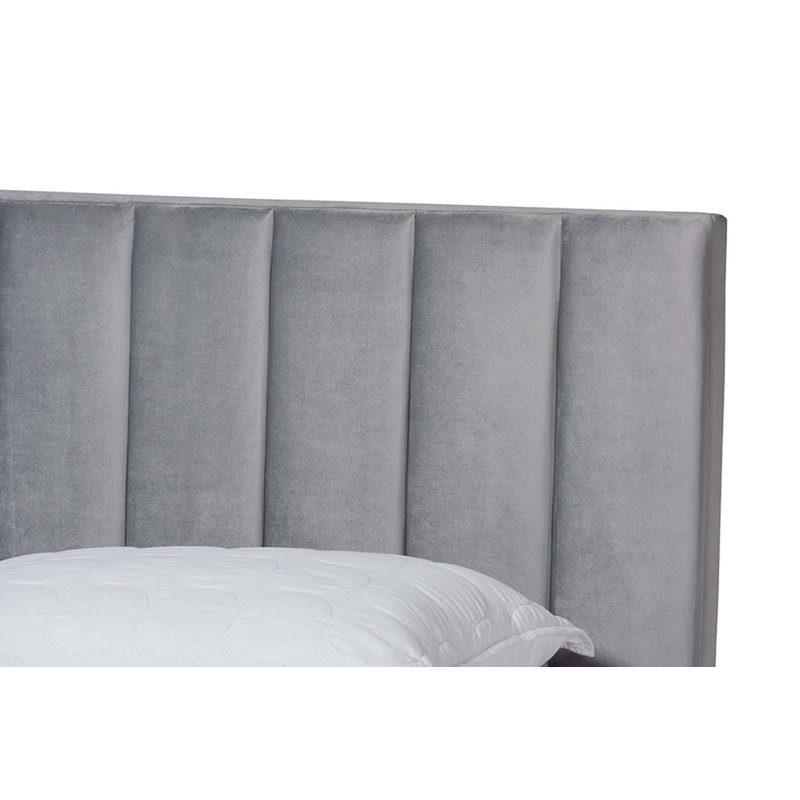 Clare Full Size Gray Velvet Upholstered Sleigh Bed with Tufted Headboard