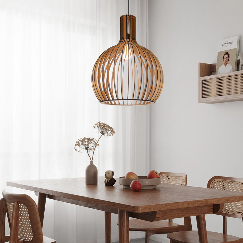 Luminaire suspendu 1 lumière bois noir, H 22,83 po x l 17,71 po x P 17,71 po