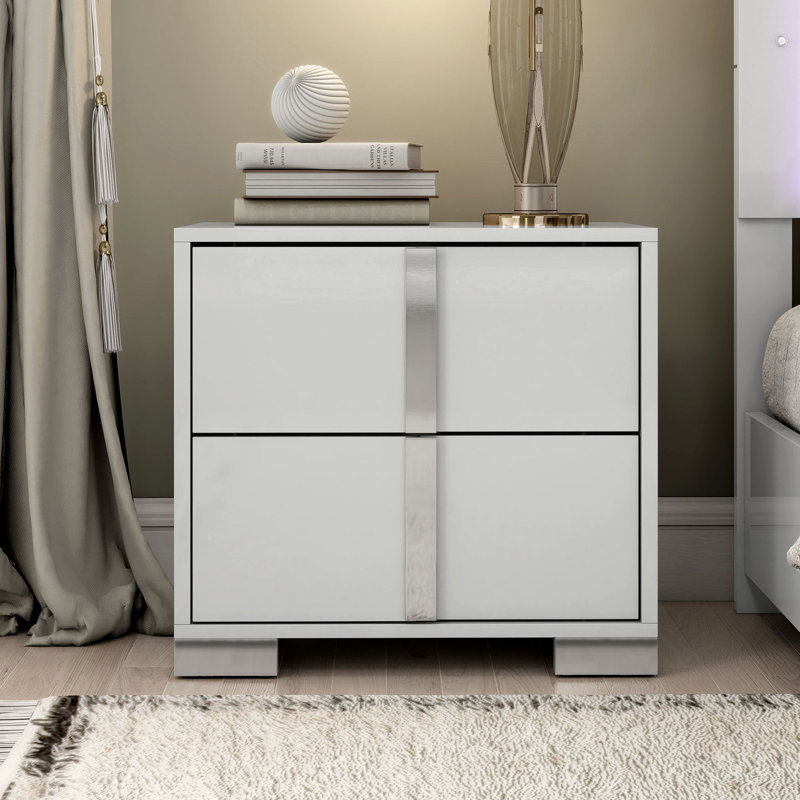 Table de chevet 2 tiroirs Duckworth, Blanc