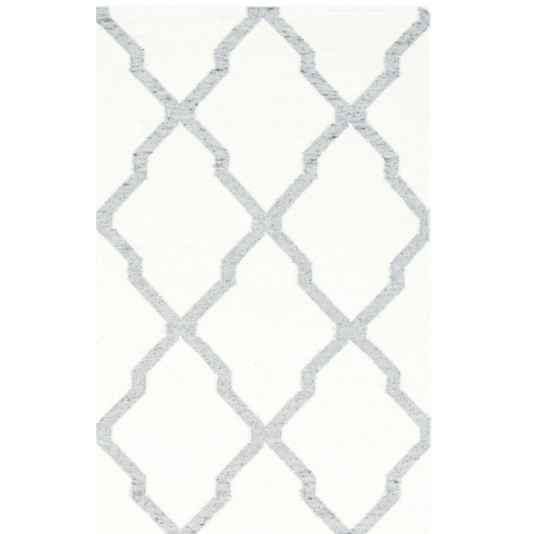 Rodgers Hand Woven Flat Weave Wool/Viscose/Cotton Geometric Rug in Ivory/Gray