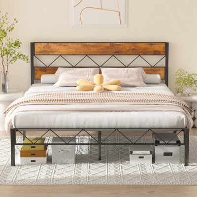 Alicia Bed Frame with Rustic Vintage Wooden Headboard