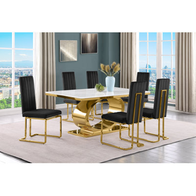 Zudais Marble Top Pedestal Dining Set
