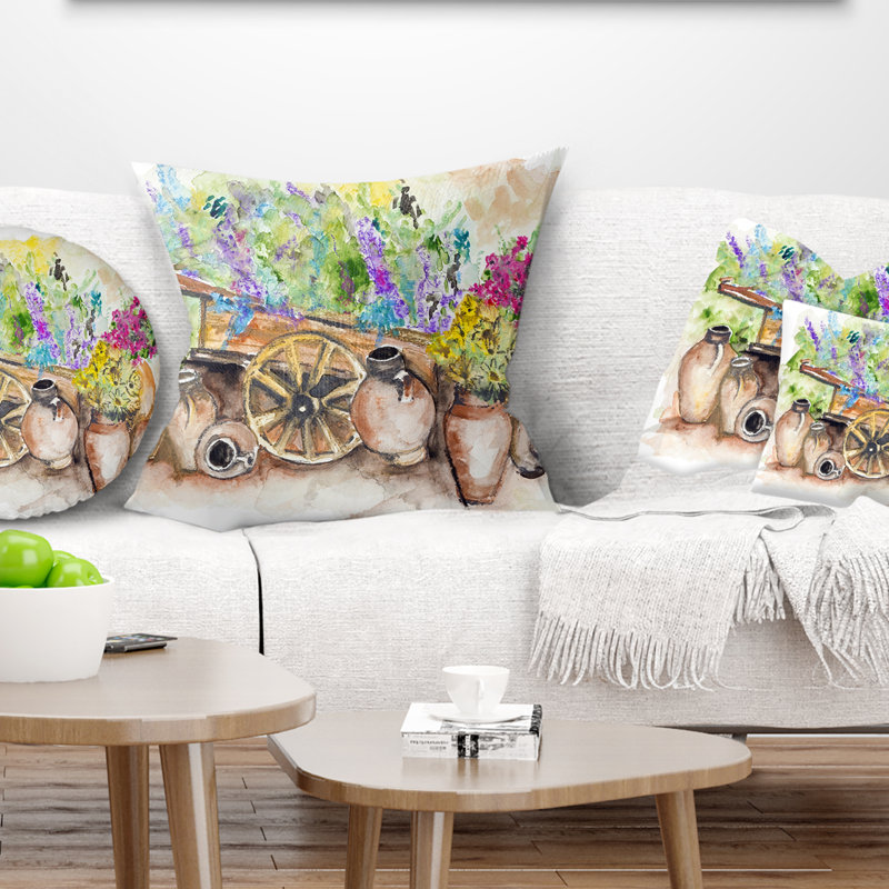Fleurs lavande - coussin à imprimé floral, 18 po x 18 po, Coussin décoratif