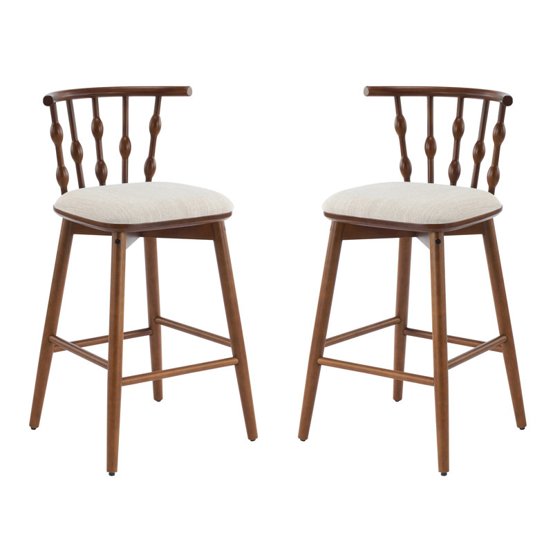 Indoor Wooden Barstool With Fabric Upholstered,Set Of 2, Brown