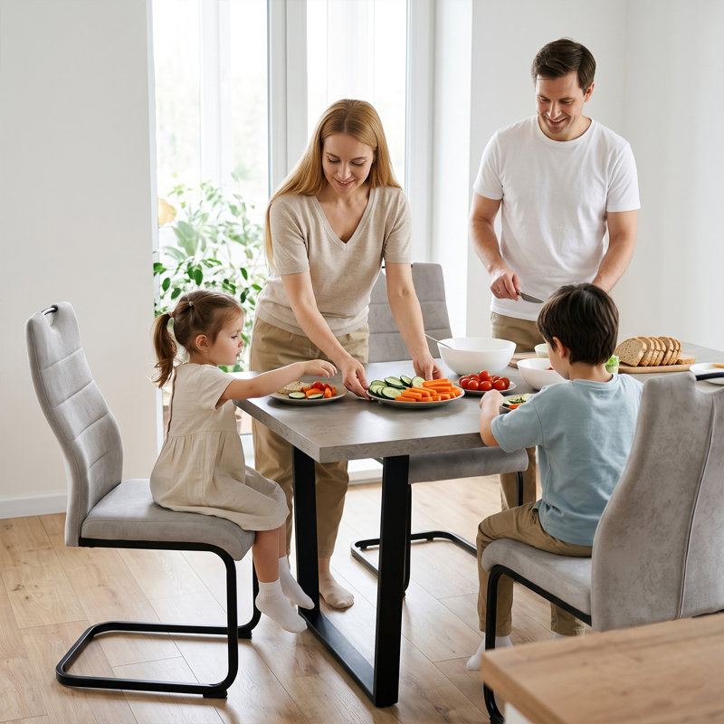 Modern Dining Table and 4 Chairs Set, 110cm MDF Dining Table with 4 Chairs with Metal Legs, Modern Space Saving Kitchen Table Set for Dining Room, Home