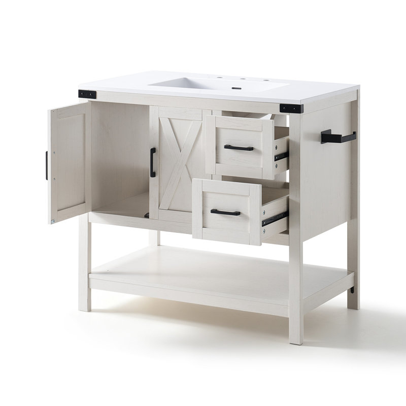 Ensemble de meuble-lavabo de salle de bain avec lavabo 36,6 po Chimira, Blanc, 34.3'' H X 36.6'' W X 22'' D