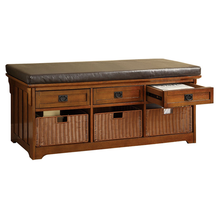 Banc de rangement en faux cuir, H 23 po x l 60 po x P 15,25 po