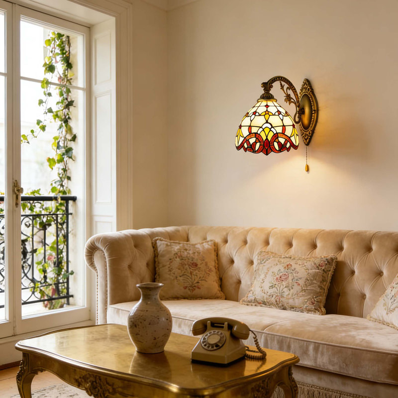 Applique murale 1 lumière de style victorien Tiffany avec chaînette