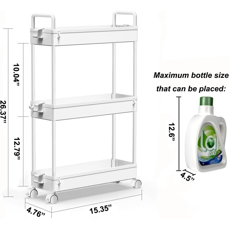 Chariot de rangement à roulettes mince avec roues Organisateur compact à 3 niveaux pour la salle de bain, Blanc