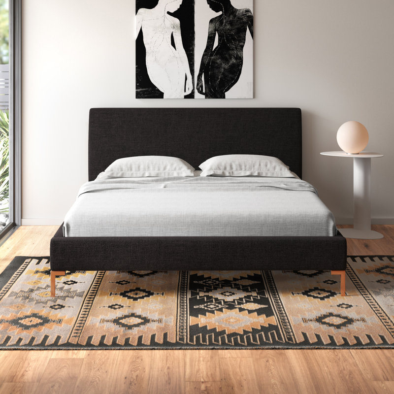 Lit tapissier Rand, Simple, Laiton, Lin classique