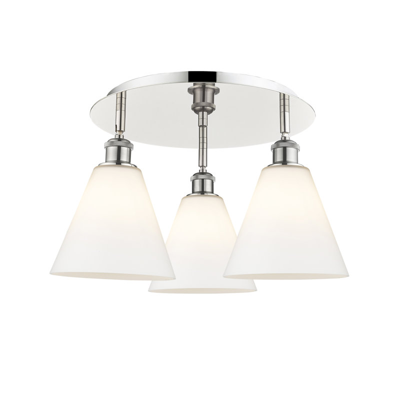 Berek Glass Flush Mount, Matte White, Polished Nickel