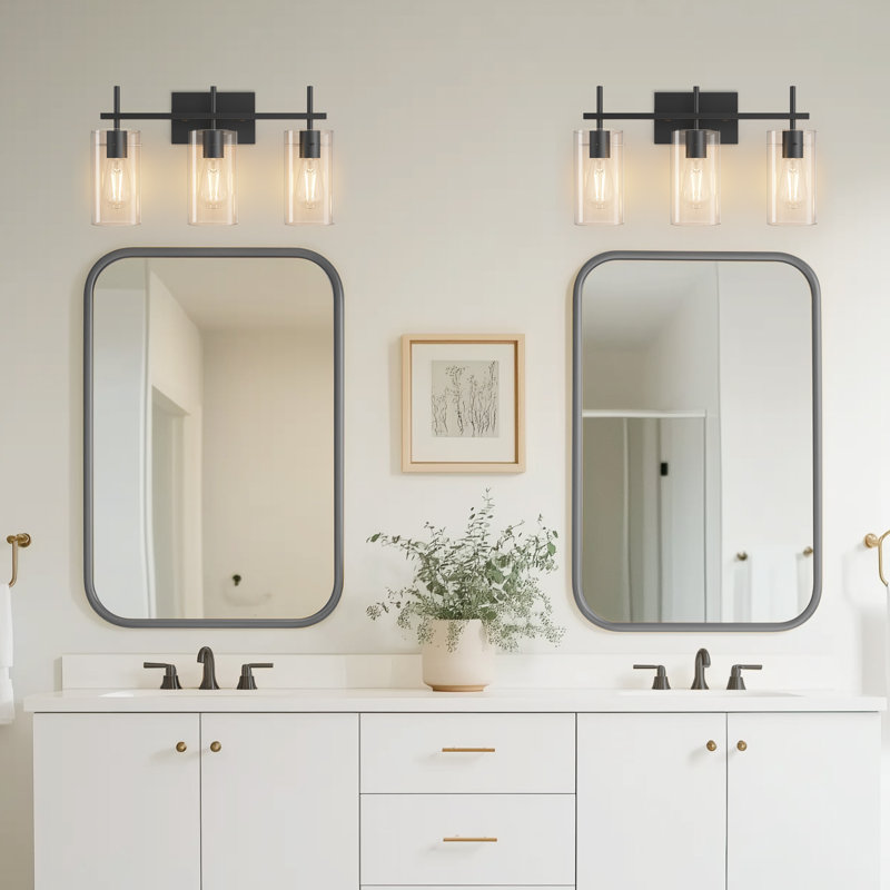 3-Light Bathroom Light Fixtures Farmhouse Vanity Light, Matte Black
