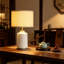 Lampe de table de ferme avec abat-jour en lin - Lampe de table de chevet rustique en céramique 23 pouces Boho pour chambre à coucher, salon, bureau et salle à manger