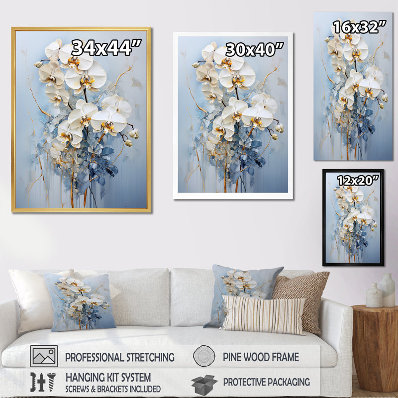 Orchidées beiges et dorées simplicité V, Cadre simple blanc, H 20 po x l 12 po x P 1 po