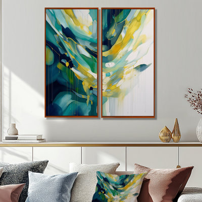 Yellow And Turquoise Order In Complexity I - Abstract Shapes Wall Decor 2-Panels
