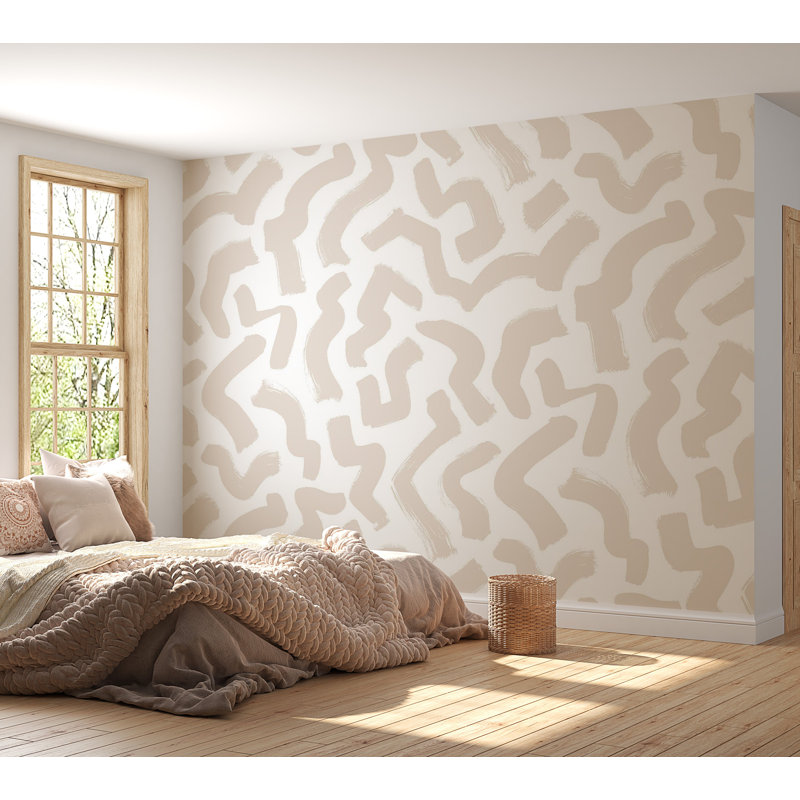 Murale abstraite pelez et collez - formes organiques beiges, L 41 po x l 57 po