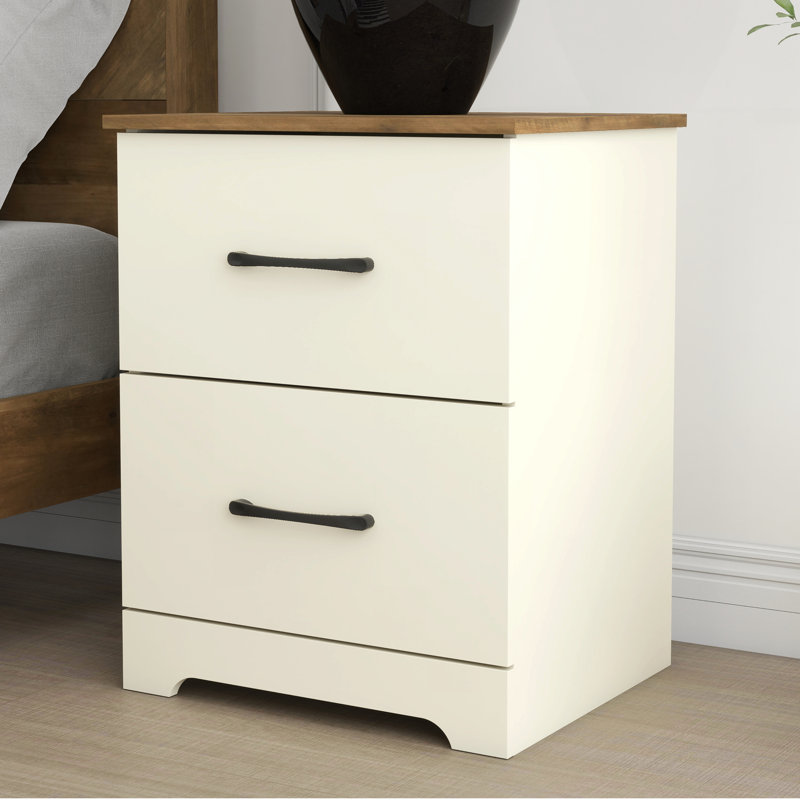 Arkia 23.7" H 2-Drawer Manufactured Wood Nightstand, Ivory/Knotty Oak, Individual