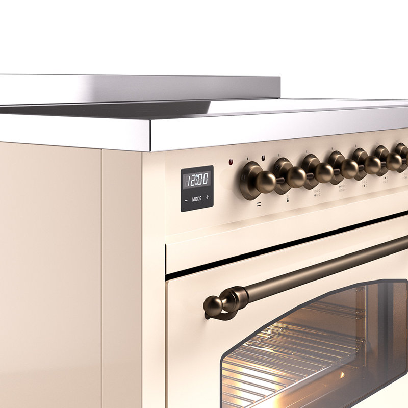 ILVE Nostalgie II Series 48 inch Induction Range with 6 Induction Elements (Glass Door), Antique White/Bronze