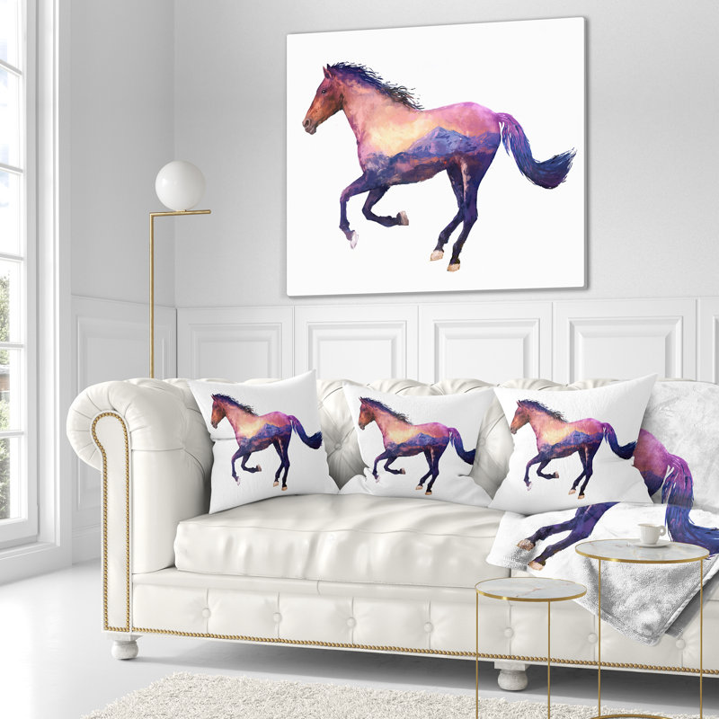 Horse Double Exposure - Coussin imprimé animal, 18 po x 18 po, Coussin décoratif