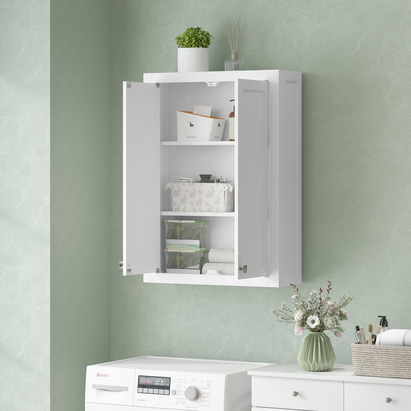 Armoire murale de salle de bain, armoire à pharmacie murale moderne, au-dessus de la toilette avec 2 portes et 2 tablettes réglables, blanc