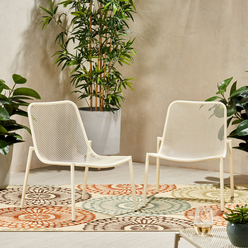 Chaises d'appoint empilables en maille métallique Bisso, Blanc mat