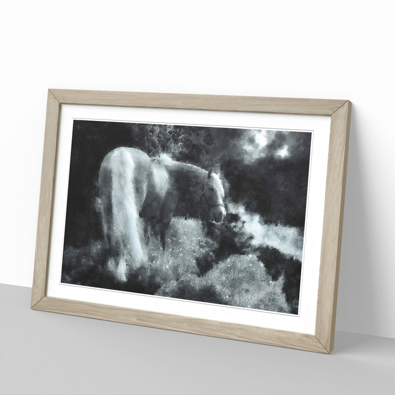 Lone Horse - Picture Frame Graphic Art, 48cm H x 65cm W x 2cm D, Oak Framed