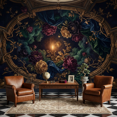 Papier peint baroque à motif floral amovible rococo