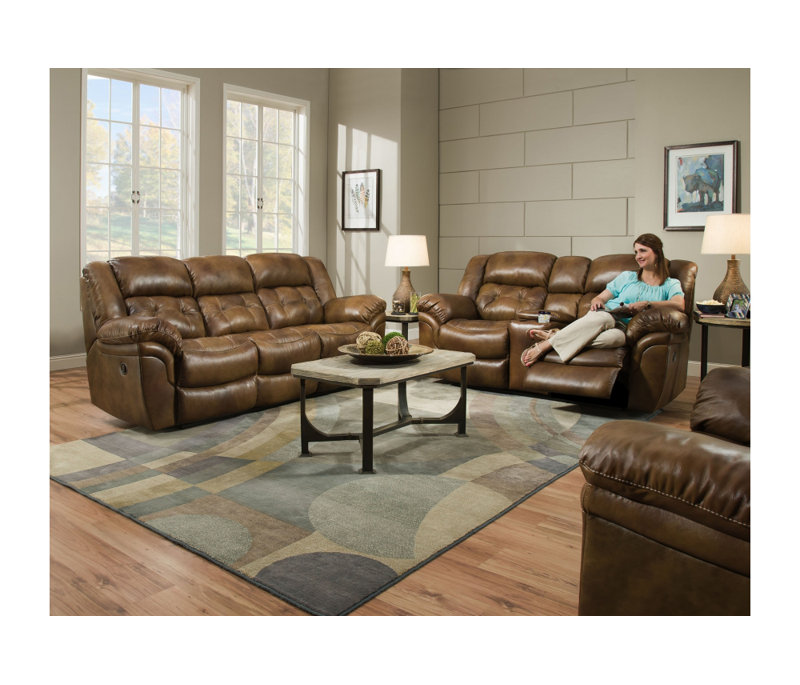 Marlayne Upholstered 93'' Reclining Sofa, Brown, Manual