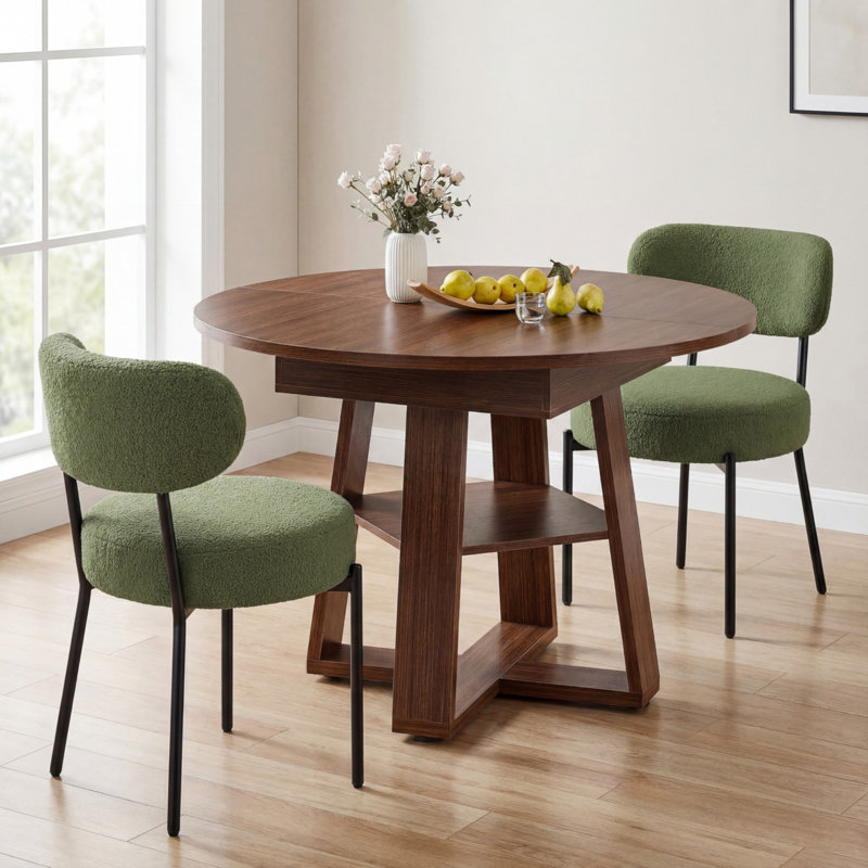 Extendable Dining Table & Chairs Set, Modern Kitchen Table With Seating, Beige, 3 Pieces: Table, 2 Chairs, Brown