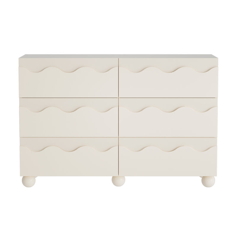 6 Drawer 47.24" W Circular Ripple Dresser, Cream